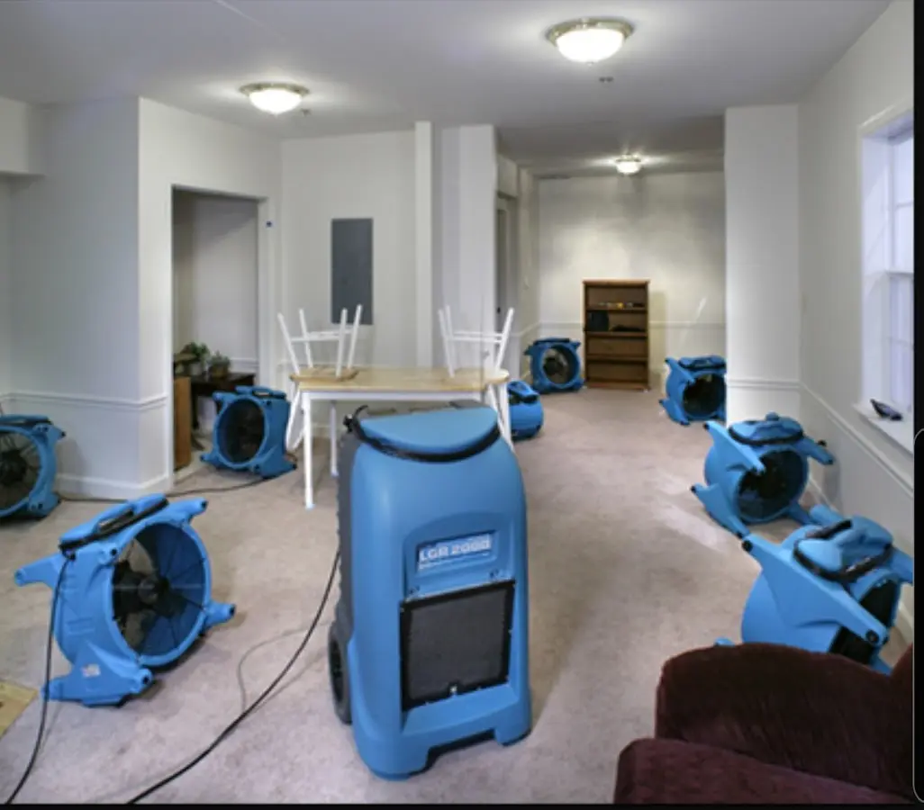 Air movers and dehumidifier setup for Water Damage Restoration in Batavia